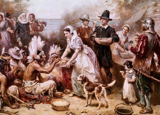 Día de Acción de Gracias en 1621, pintado por J.L.M. Ferris